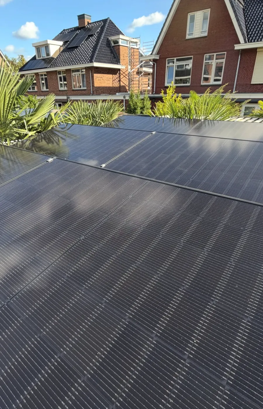 Glanzende zonnepanelen na de reiniging